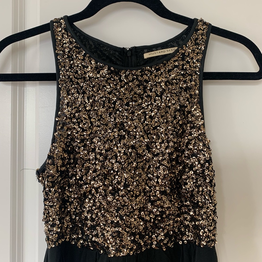Black and Gold Sequin High Low Dress